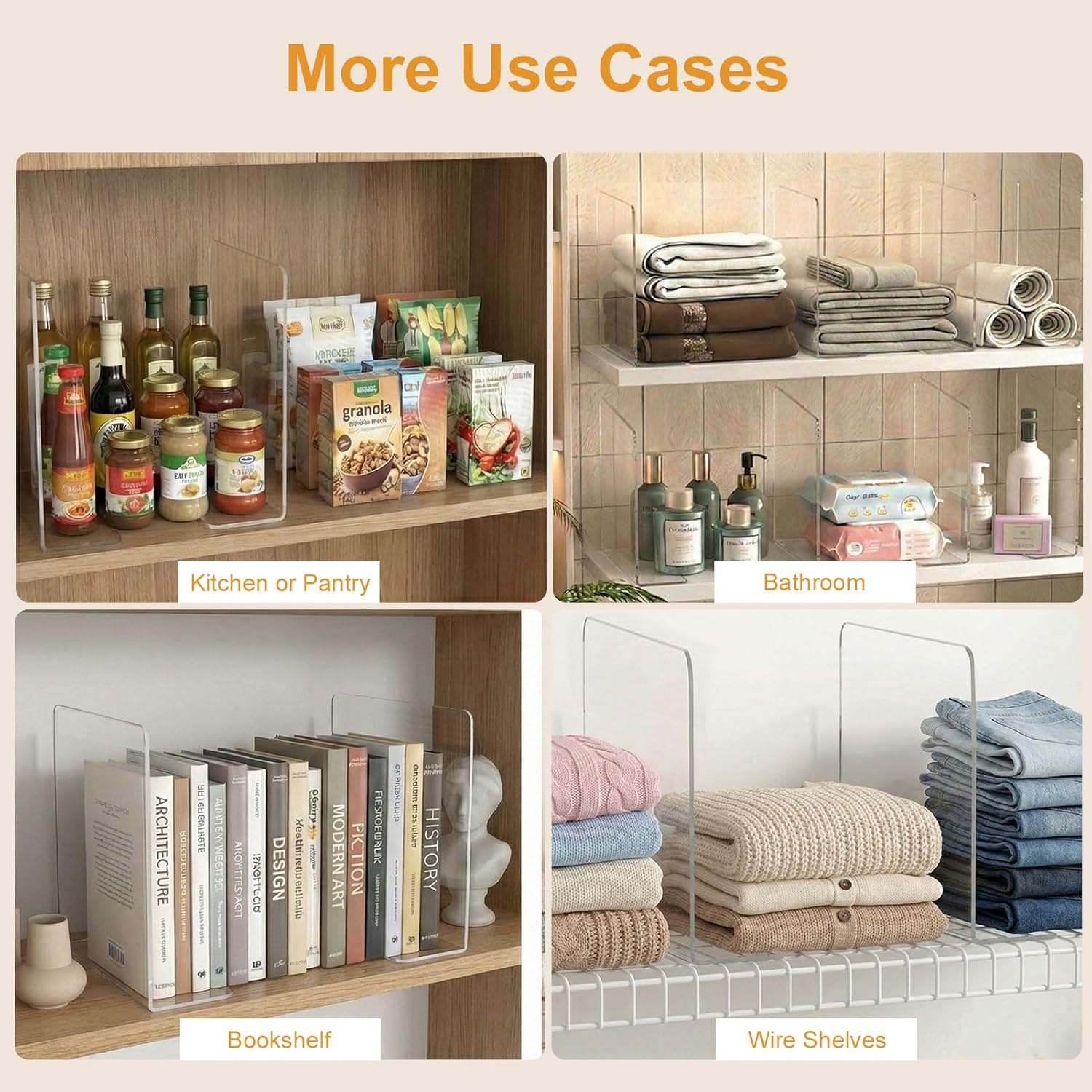 SortNStore Shelf Dividers for Closet Organization: 12" Tall x 12" Deep, Taller Adhesive Separators Features Acrylic Material and Provides Storage for Clothes and Purses in Bedroom Cabinets(8-Pack)