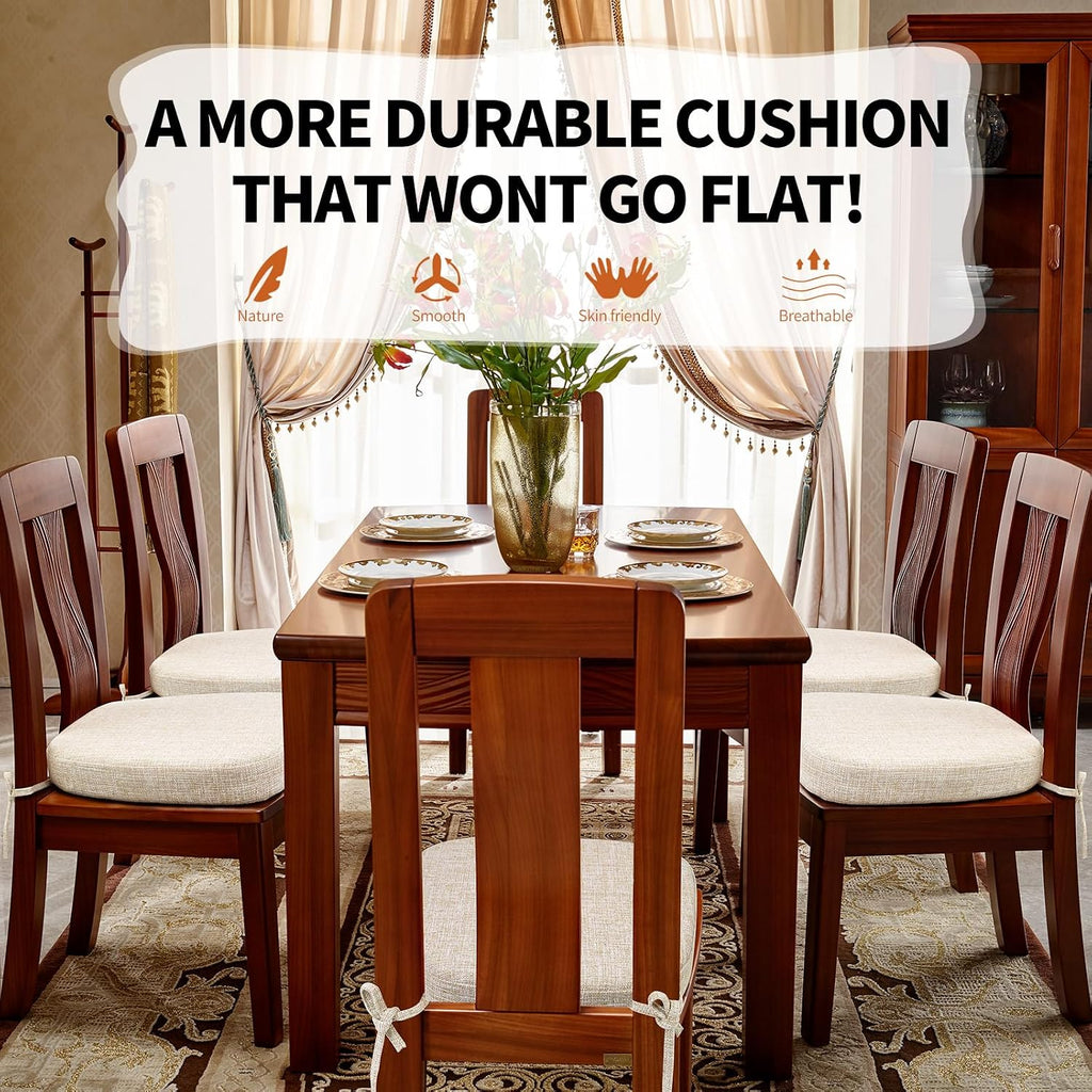 SINOSSO Thickened 2.5" Dining Chair Cushion, Soft Blended High Density Support Foam Kitchen Seat Cushion with Ties, U-Shaped Non-Slip Indoor Chair Pad, 16.5" x 16", 1 PCS, Beige