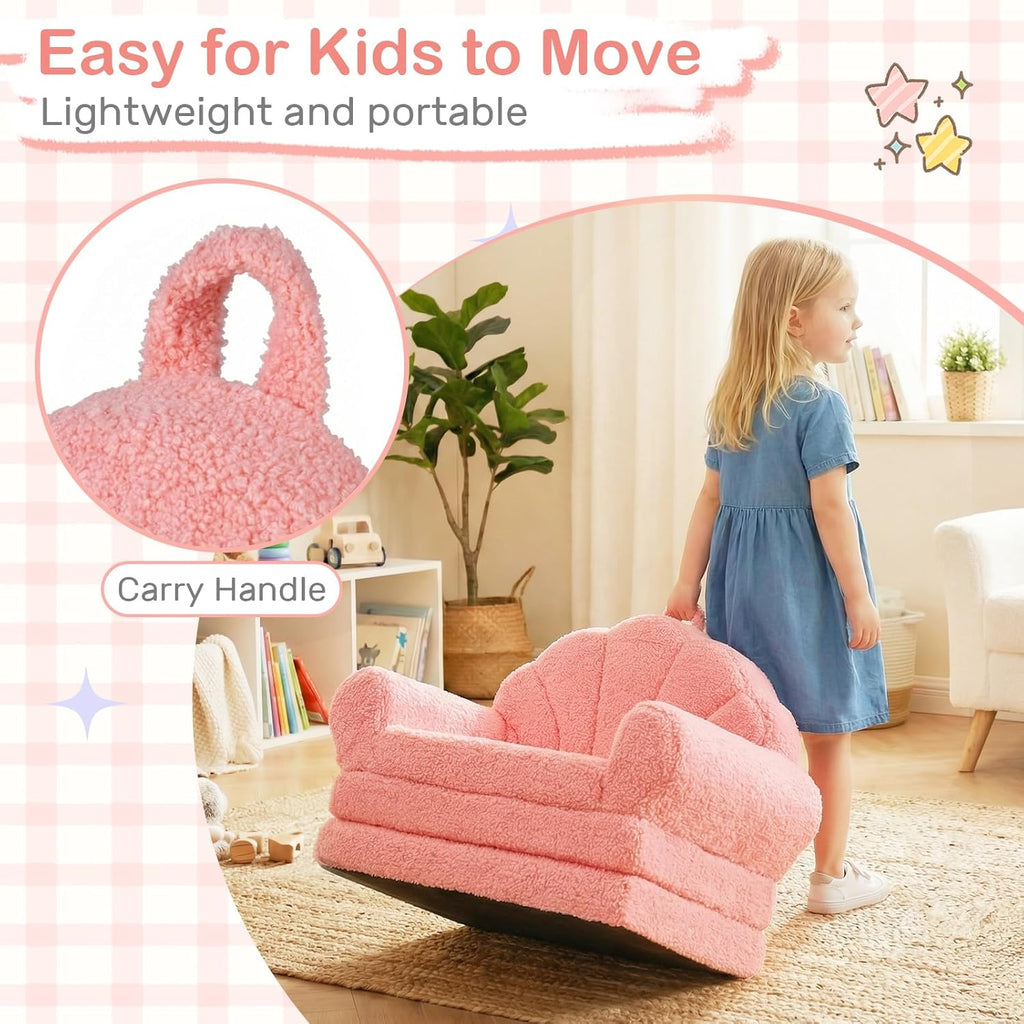 Costzon Convertible Kids Couch, 2-in-1 Soft Fold Out Toddler Couch Chair with Fabric Cover for Boys Girls, Toddler Chair Comfy, Kids Furniture for Playroom, Gift for Birthday, Christmas (Shell,Pink)
