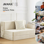 JKMAX Single Size Folding Sofa Bed - 4 in 1 Convertible Sleeper Chair - High Density Memory Foam Futon Couch - Foldable Bed for Living Room Bedroom (Beige)