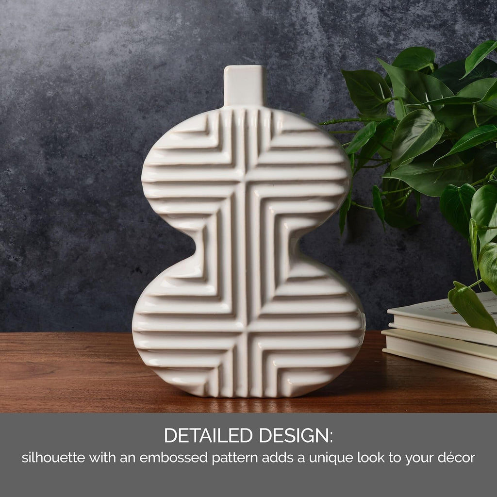 Mikasa Geometric Curve Stoneware Ceramic Vase, 7.72x2.72x10.83 Inch