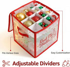 2-Pack Christmas Ornament Organizer Box with Adjustable Dividers for 64 Balls - Frosted Holiday Decor Storage Container, Space-Saving Plastic Christmas Ornaments Protection