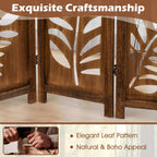 Giantex Boho Rustic Room Divider, 4 Panel Carved Leaf Folding Wood Screen, Fully Assembled, 67'' Freestanding Privacy Partition Decorative Wall, Foldable Room Separator for Bedroom, Rustic Brown