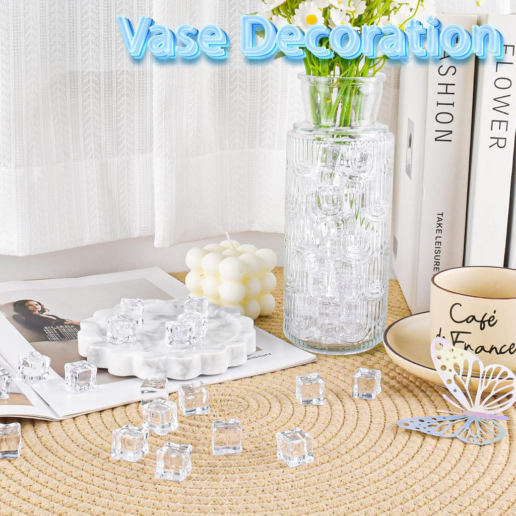 100 PCS Fake Ice Cubes, 0.7'' Acrylic Fake Ice, Ice Cubes Reusable for Vase Fillers Centerpiece Photography Accessories Home Decor