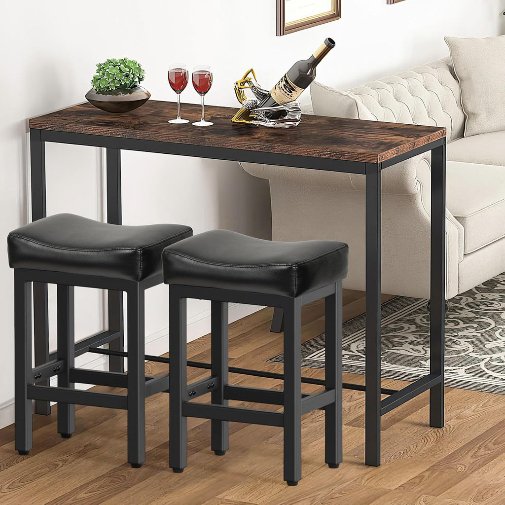 Raynesys Counter Height Bar Stools Set of 3, 24 Inch Barstools for Kitchen Island Counter, Bonded Leather Kitchen Stools with Saddle Seats & Metal Base, Easy Assembly, Black