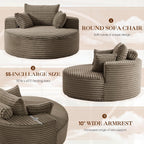 Oversized Round Chaise Longue Chair Indoor, Modern 55-inch Upholstered Corduroy Deep Seat Circle Single Cloud Lounge Floor Sofa Chair for Living Room, Bedroom Apartment, Brown