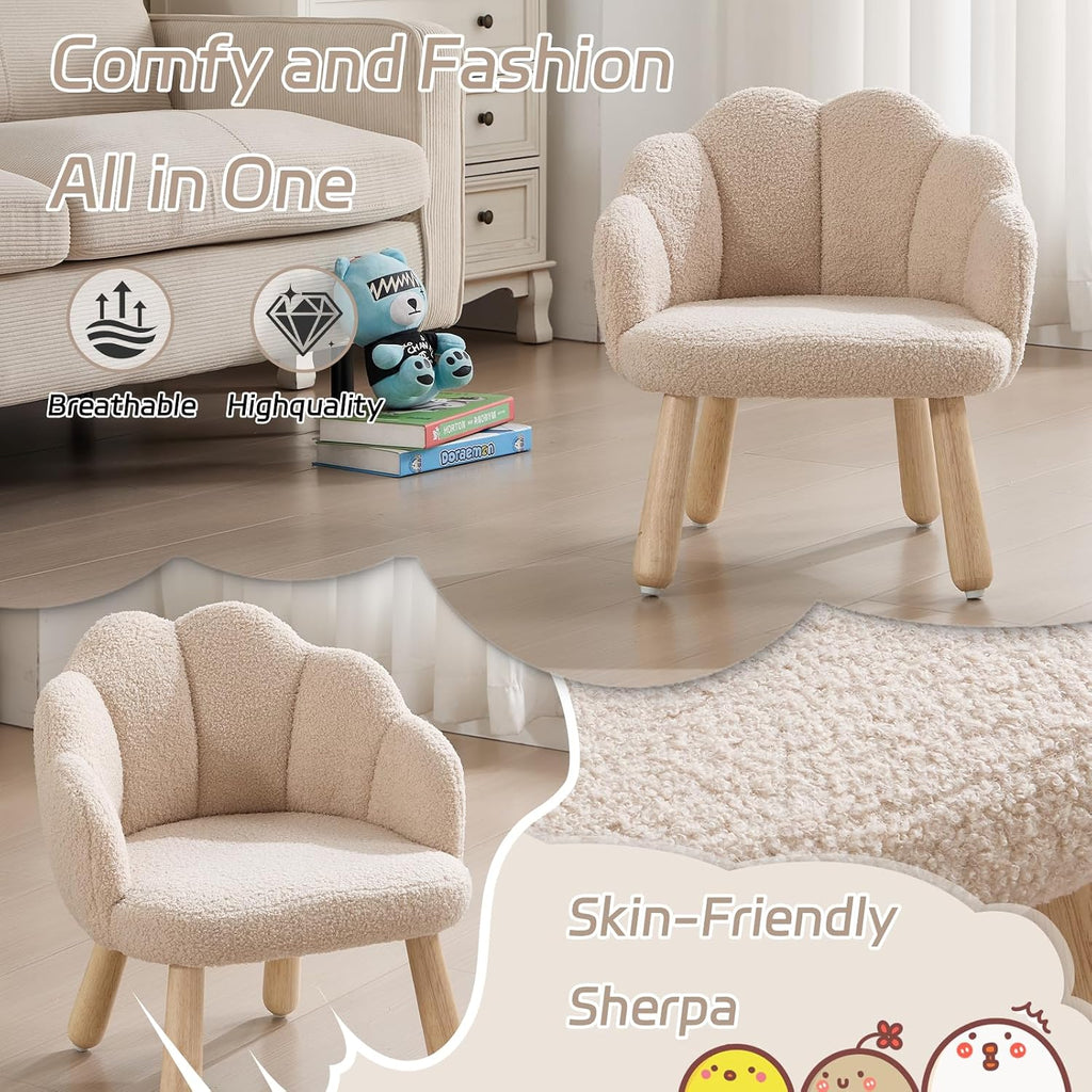 Kid Chair, Toddler Chairs Comfy Sherpa Kids Table Chair, Wood Toddler Couch Sofa, Soft Kid Reading Chair, Boy Girls Desk Chairs for Ages 2-5, Kids Armchair for Bedroom/Nursery/Gifts, Khaki