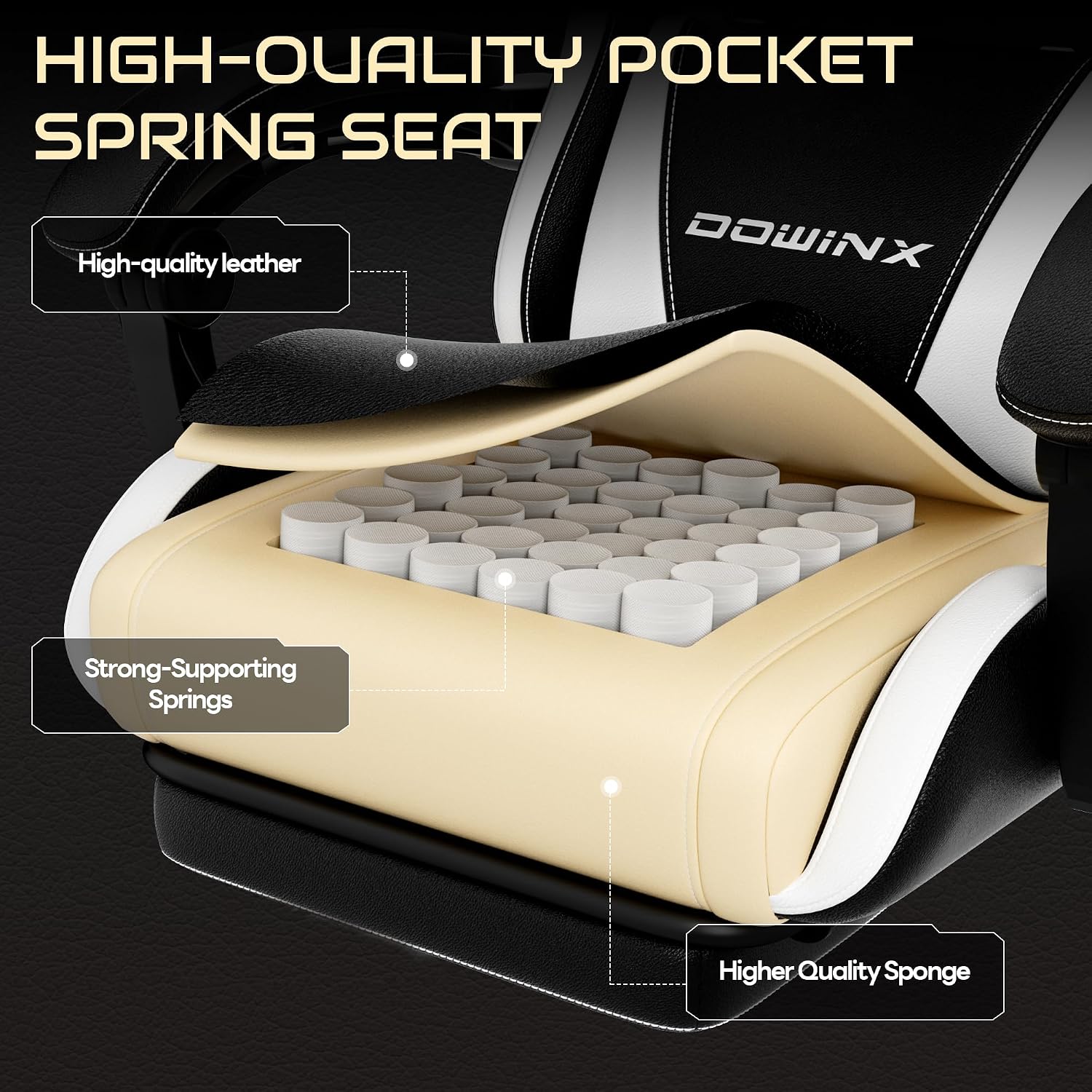 Gaming Chair with Footrest & Massage Lumbar, Ergonomic Reclining Gaming Chair 330lbs with Headrest Pillow for Office, Home & Long Gaming Sessions, White