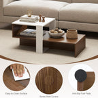 Giantex Small Coffee Table with Storage, 31.5" Wood Unique Center Table with 2-Tier Shelf, Low Accent Cocktail Tea Table, Mid Century Modern Coffee Table for Living Room, Small Spaces, Walnut & White