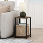 Furinno Turn-N-Tube Side Table Set of 2, 2-Tier Stackable Modern End Table with Open Shelf, Toolless Night Stand, Bedside Table, for Living Room, Bedroom, Black Walnut