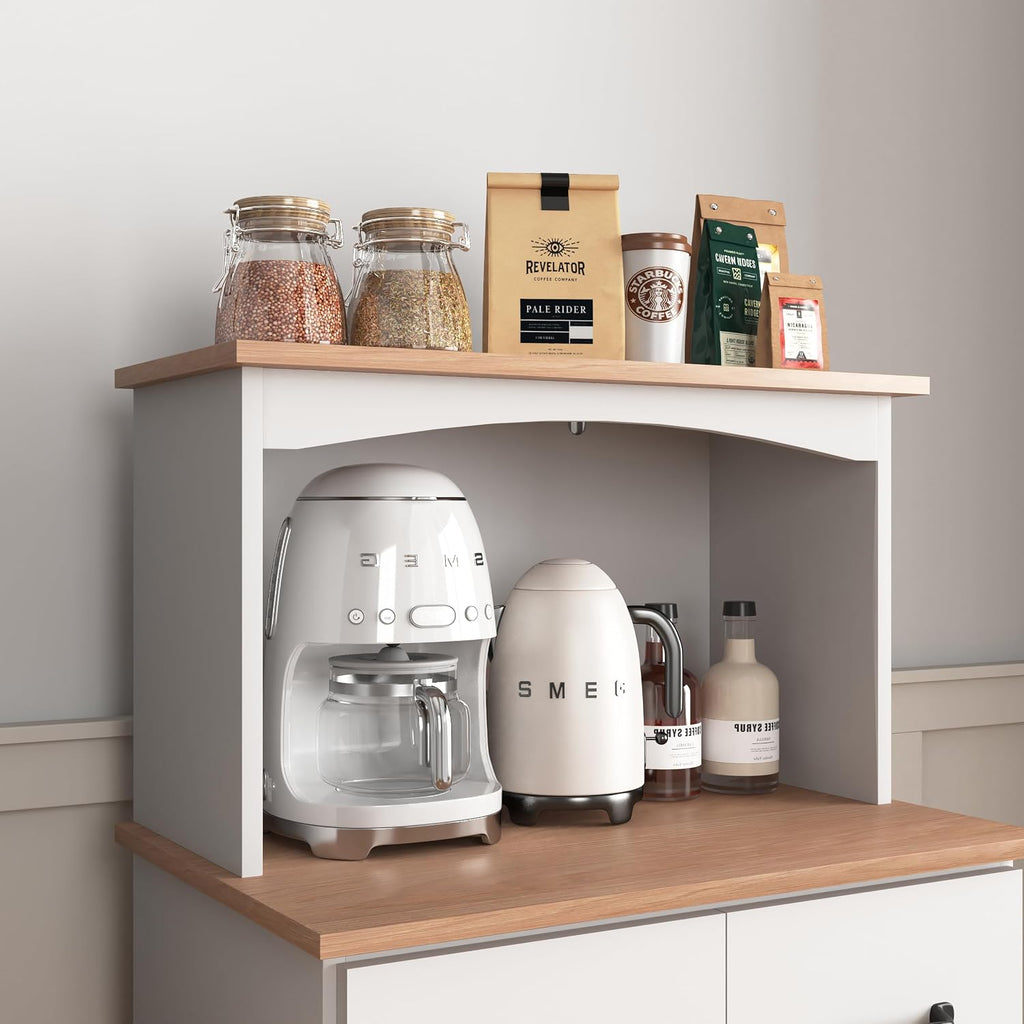 Spaco Microwave Cabinet with Storage,Modern Kitchen Pantry Storage Cabinet with 2 Drawers and Adjustable Shelf,Wood Microwave Stand for Kitchen,Dining Room.