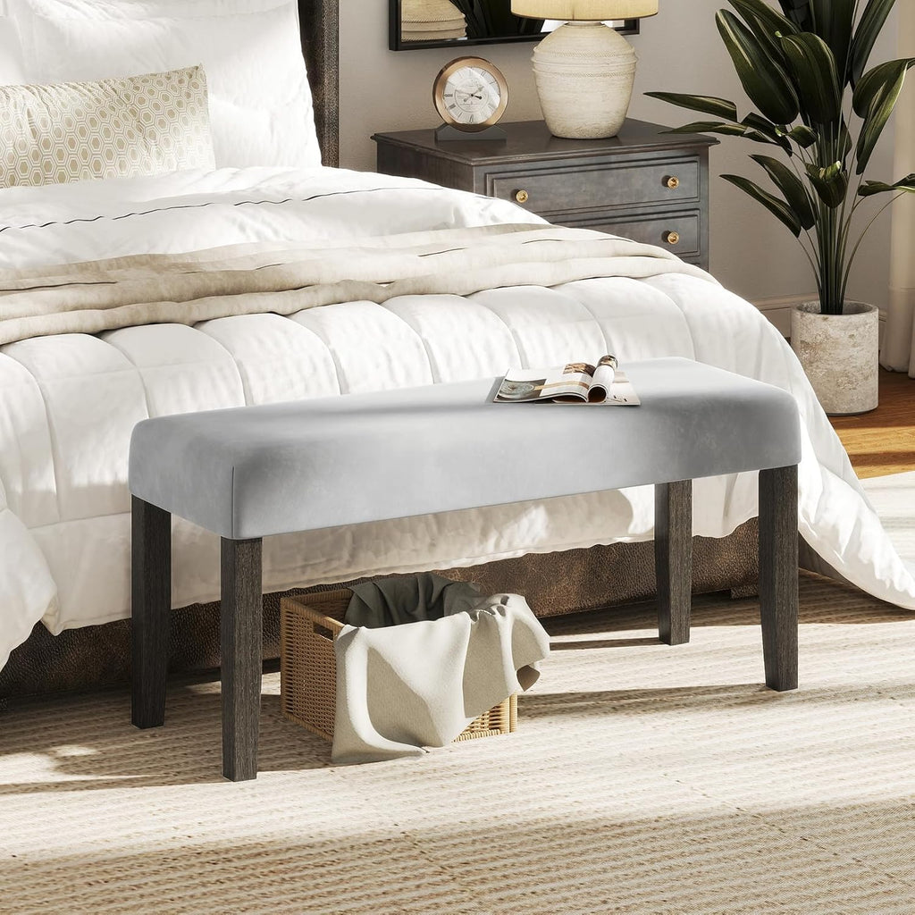 Giantex 42" Upholstered Dining Bench with Velvet Padded Seat, Rubber Wood Legs, 800 Lbs Capacity, Entryway Bench for Bedroom End of Bed, Dining Room, Hallway, Living Room, Kitchen (Grey, 1-Pack)