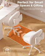 GTPLAYER Velvet Tall Office Chair with Wheels Vanity Chairs with Back, Versatile Height Use: Office to Bar Stools Small Ergonomic Comfy Armlees Computer Desk Chair with Bow Lumbar Pillow for Gift