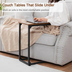 AMHANCIBLE C Shaped End Table，Large Turntable Stand with Storage Cabinet