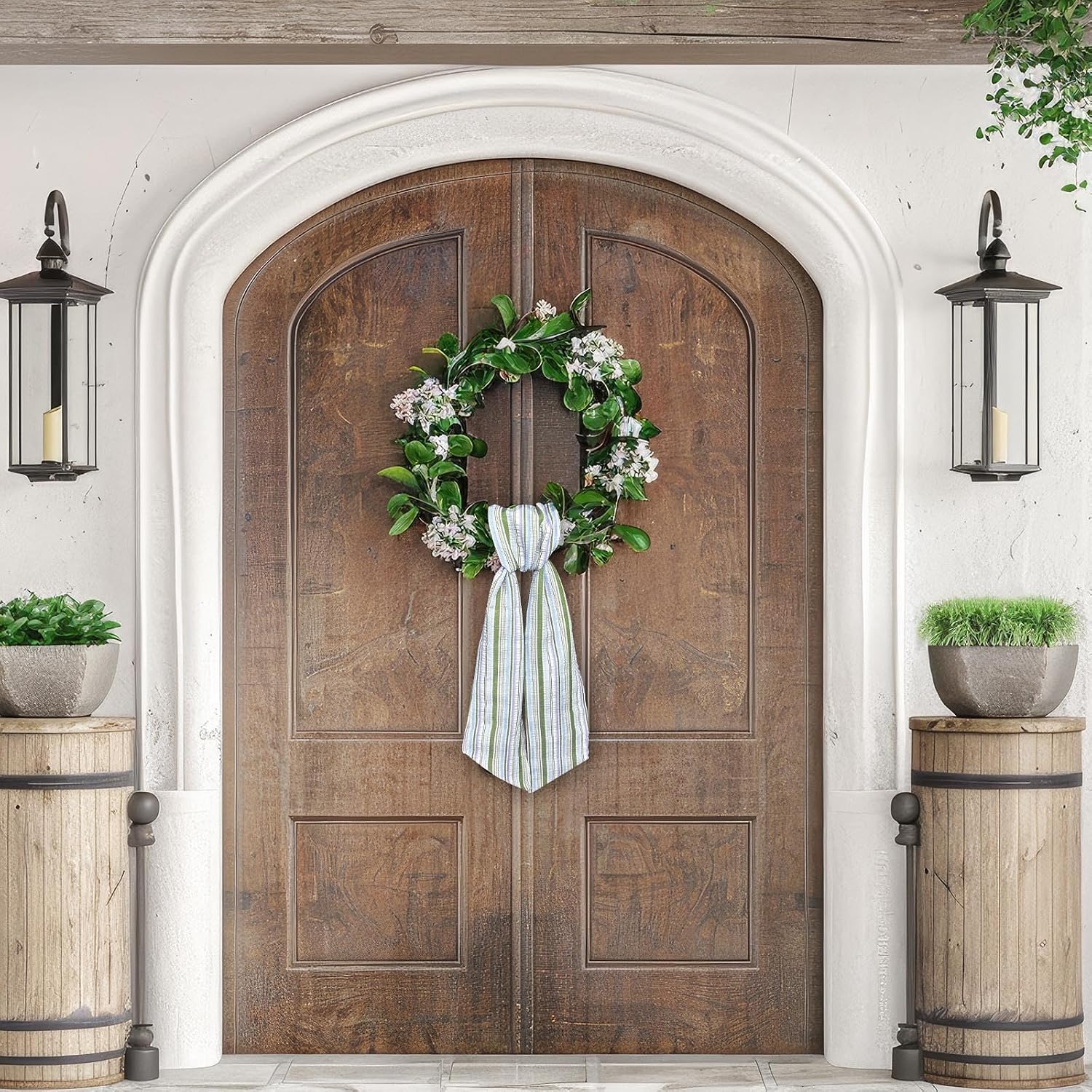 Wreath Sash for Front Door Colorful Seersucker Wreath Satin Sash Burlap Garland Ribbon Accessories for Wreath Yard Doorway Indoor Outdoor Bow Bridal Shower Home Decor,5.1 x 54.3