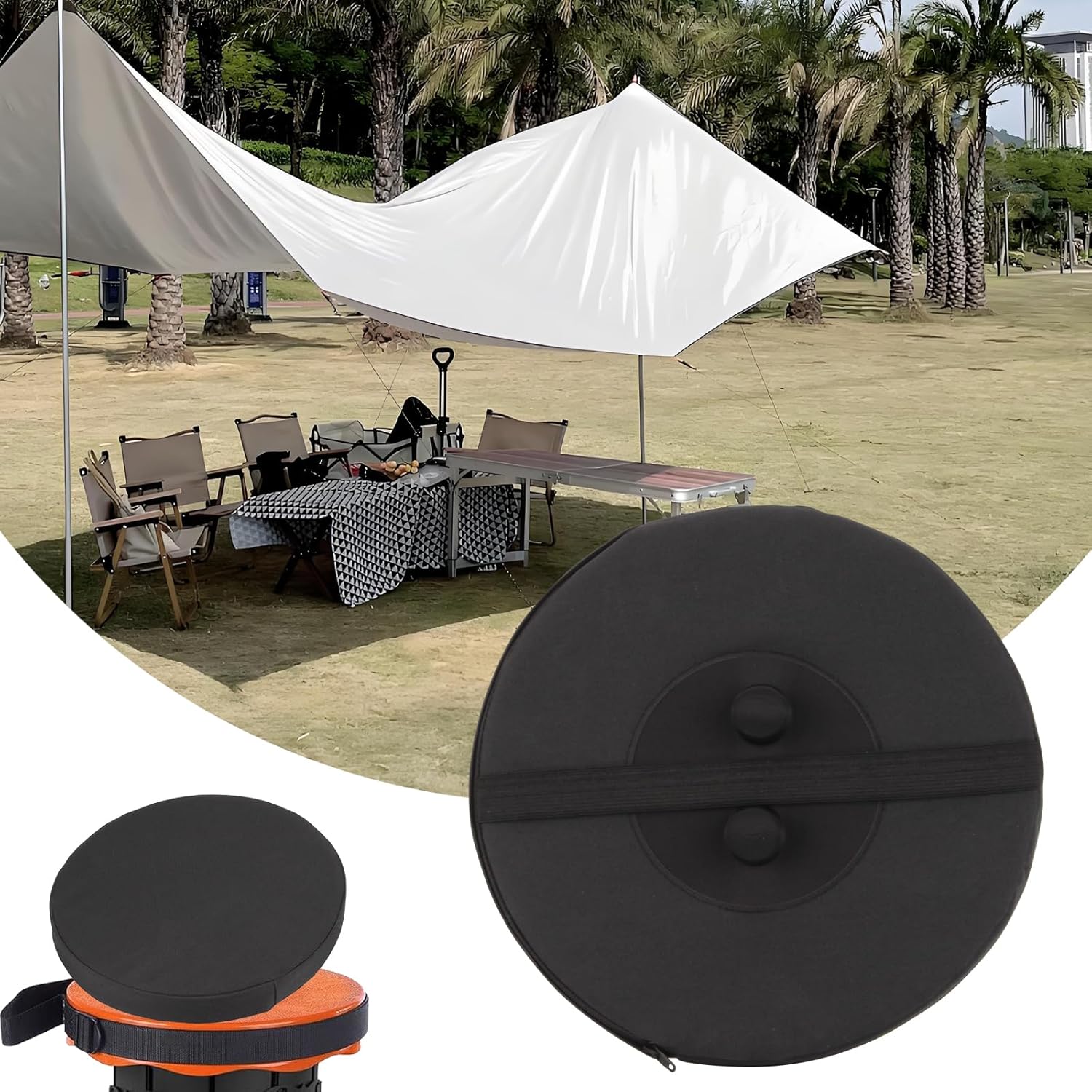 Telescopic Stool Cushion with Memory Foam, Round Thickened Collapsible Stool Chair Pads, Retractable Folding Stool Cushion with Elastic Strap, Fits Round Retractable Folding Stools, 1 Pack