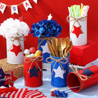 Domensi 6 Pcs 4th of July Table Centerpiece Patriotic Vases Decor Galvanized Metal Vases for Flowers Red White Blue Mason Jars Utensil Holder for Kitchen Home Independence Day Labor Day Decorations