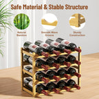 Nuovoware Bamboo Wine Rack, 4-Tier 16-Bottle with Wavy Groove, Wood Color | Sturdy Freestanding Countertop Shelf for Kitchen, Pantry, Dining Room, Basement, Bar, Wine Cellar