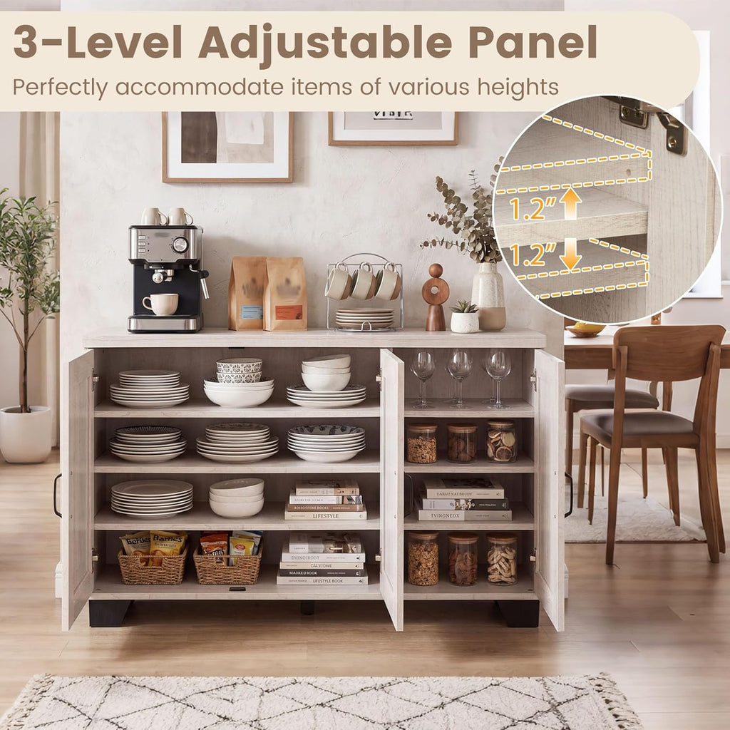 Giantex Sideboard Buffet Cabinet with Storage, 45" Farmhouse Coffee Bar Cabinet with 3 Doors & Adjustable Shelves, Mid Century Modern Sideboard Buffet for Kitchen, Living Room, Entryway (Light Oak)