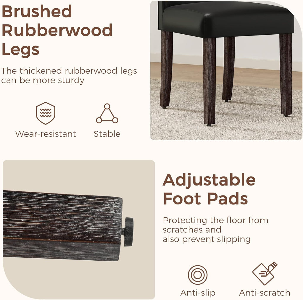 LSSPAID Dining Chairs Set of 6, Modern PU Leather Upholstered Parsons Dining Room Chairs with Bronze Nail Head Trim and Brushed Solid Wood Legs, Black