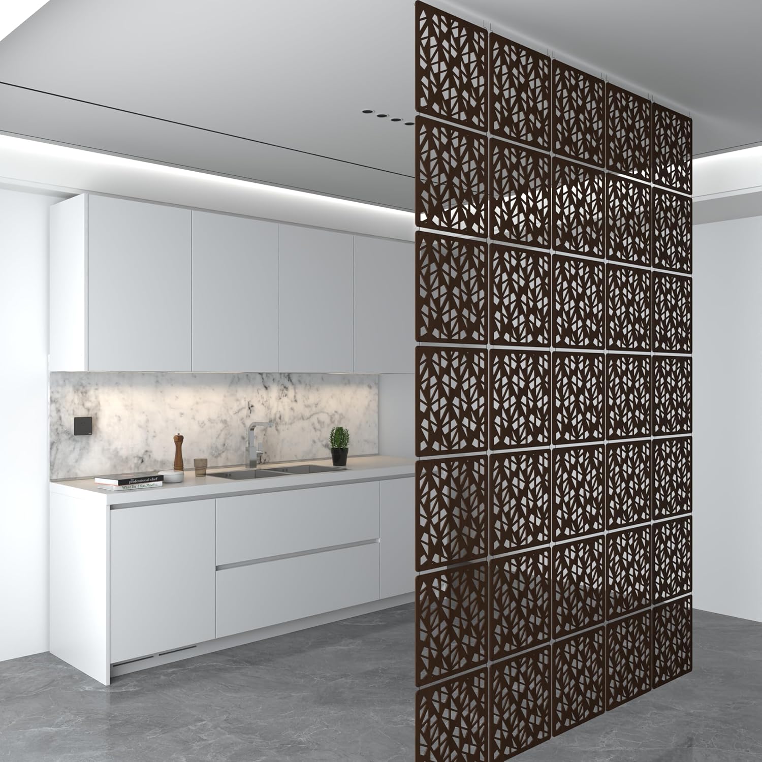 Ceiling Hanging Room Divider Panels, Walnut