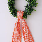 DYSHAYEN Wreath Sash for Front Door,Canvas RIC Rac Trim Wreath Accessories for Yard Doorway Indoor Outdoor Bridal Shower Easter Home (Orange Plaid-Orange Trim)