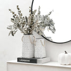 Vaseking Elegant White Petite Vase, 7 inch Ceramic Modern Minimalism Geometric Texture Purse Vase with Hanging Rope, Creative Tote Bag Vases for Home Decor, Living Room, Wedding, Bookshelf Decor