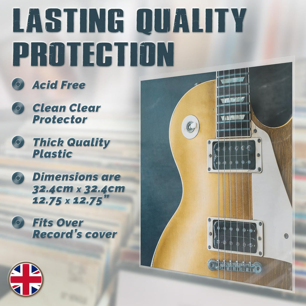 Claev Outer Record Sleeves for Album Covers - 50 Clear Plastic Outer Sleeves to Protect 12" LP Vinyl Record Albums - 12.75 x 12.75 inch & 3 mil Thick - Archival Quality for Collection Protection