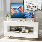 TV Stand High Gloss TV Cabinet with 2 Large Drawers & Push-Open Doors, Modern TV Console Storage Cabinet for Living Room, Office, White
