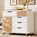 5 Drawers Mobile File Cabinet with Door, Rolling File Cabinet Printer Stand Table Craft Storage Cabinet, Under Desk Wooden Filing Cabinets for Home Office Essentials Storage Organization Furniture