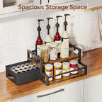 Homeiju Coffee Syrup Organizer Rack, 2-Tier Coffee Bar Accessories, Bottle Holder Stand with K Cup Storage Drawer for Coffee bar, Wine Rack, Storage Shelves for Syrup. (Rustic Brown)
