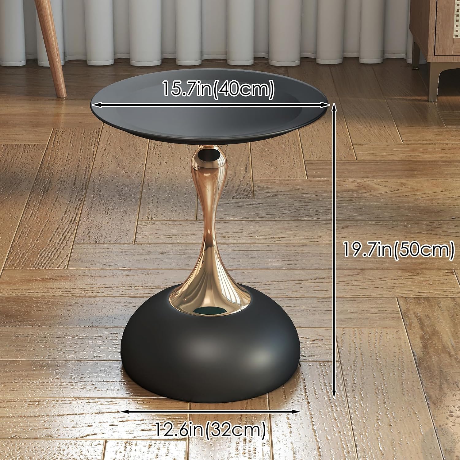 Metal Round End Table,Modern Pedestal Table,Corner Drink Tables,Accent Side Table Nightstand for Living Room,Patio and bar (Black-Gold)