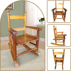 HRVEOCEI Kids Rocking Chair Ages 3-5, Wooden Porch Rocker with Slatted Back Support for Living Room Indoor & Outdoor, Easy Assembly (Oak)