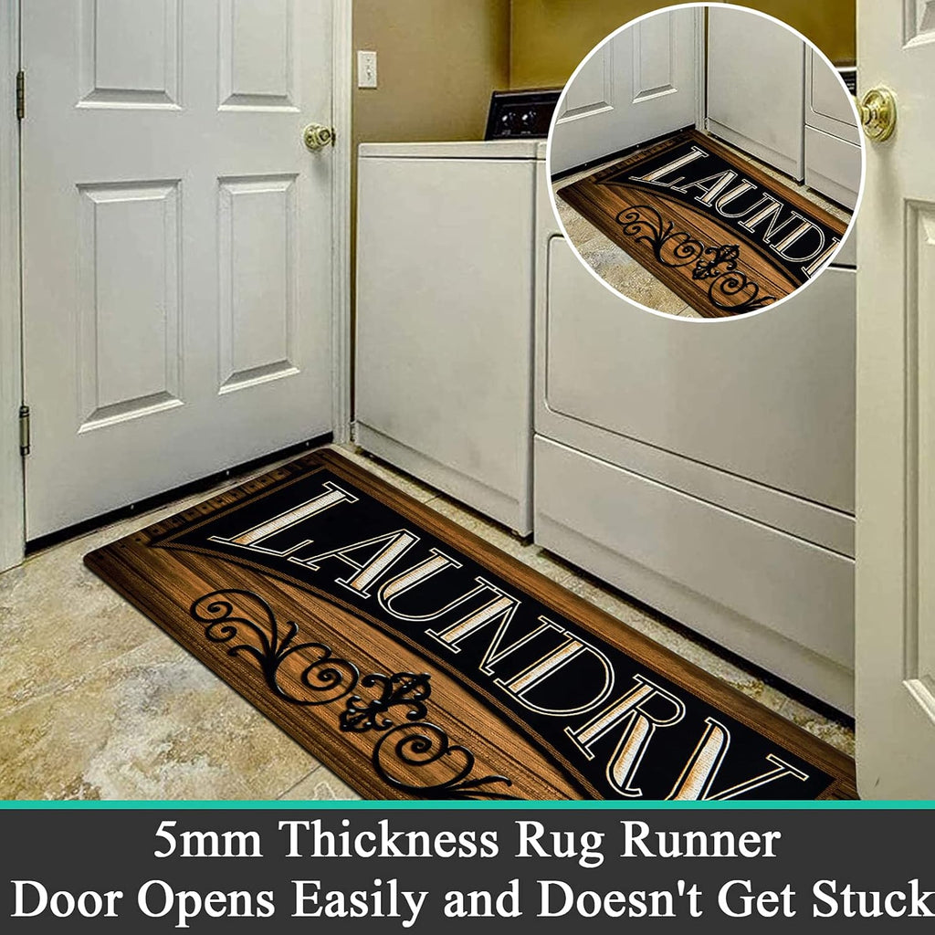 Pauwer Laundry Room Rug Runner 20"x60" Waterproof Rubber Laundry Mat Non Slip Kitchen Mats for Floor Washable Floor Mat Runner Rug for Farmhouse Mudroom Washroom Bathroom Decor