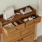 BORNOON Shoe Storage Cabinet for Entryway, Farmhouse Narrow Shoe Cabinet with 2 Flip Drawers & Top Drawers, Adjustable Shelves & Hooks, Freestanding Hidden Rack Organizer for Hallway, Foyer