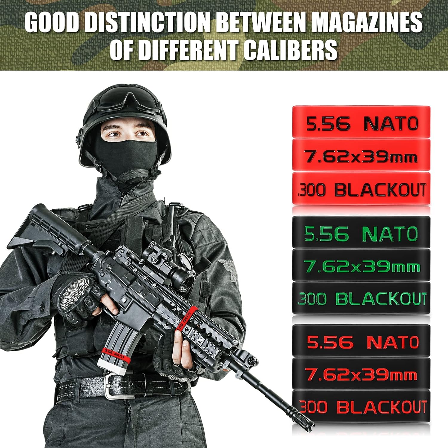 Chivao 45 Pack Magazine Marking Band 223, 300, 5.56, 7.62mm Magazine Bands for Accessories
