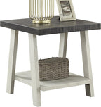 Modern Industrial Wooden End Table, 2-Tier Small Sofa Side Table with Storage for Living Room, Bedroom, Small Spaces, Charcoal + Beige
