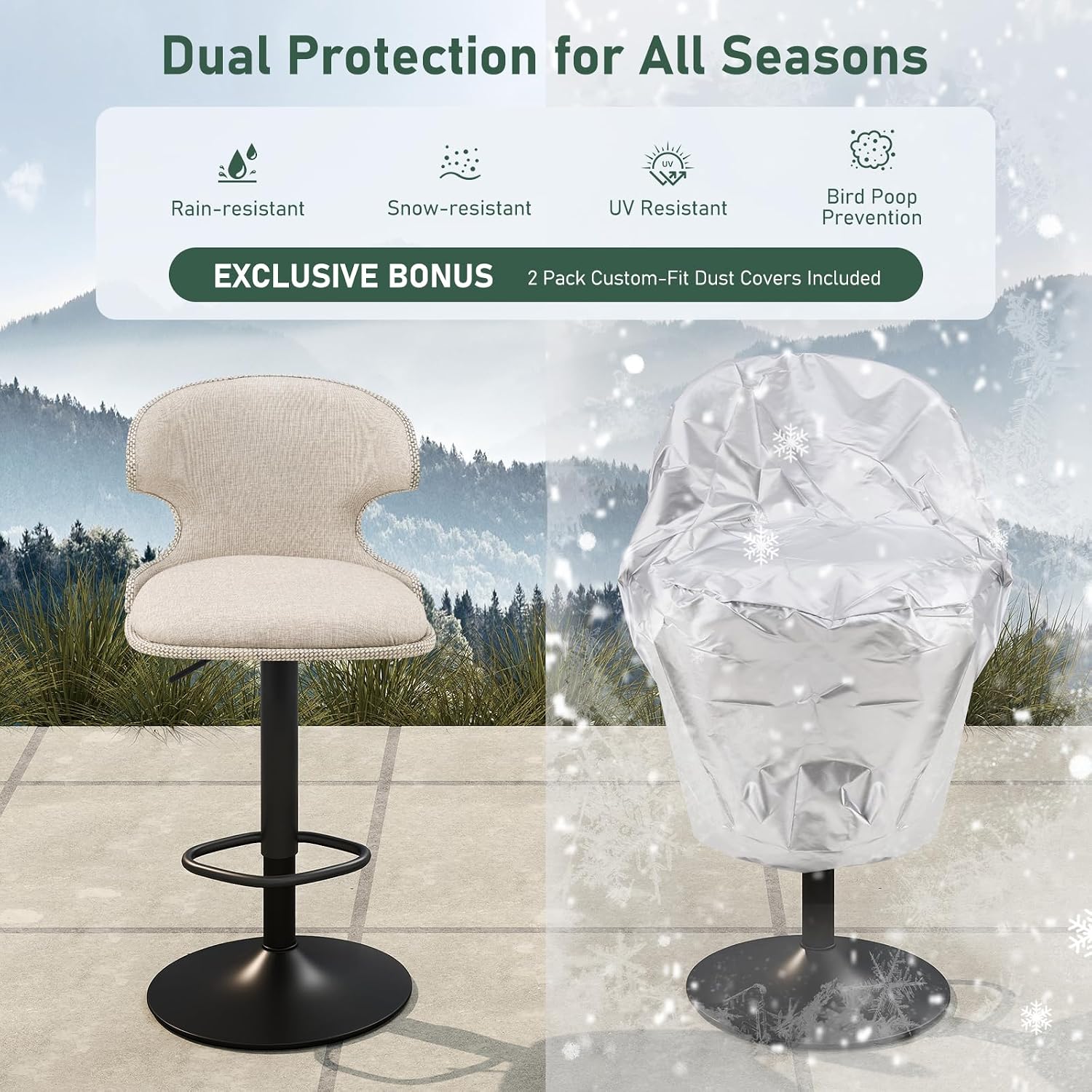 Furnimart Outdoor Bar Stools Set of 2, 360° Swivel Patio Bar Chairs with Adjustable Height & Waterproof Cover, PU Seat & Textilene Mesh Back, Counter & Bar Height Stools for Backyard, Balcony, Beige