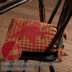 VHC Brands 14"x14" Chair Cushion for Small Dining Chairs with Ties, Burgundy Tan Star Check Plaid, Primitive Farmhouse Indoor Kitchen Seat Cushion, Set of 4