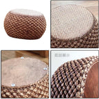 Small Round Ottoman Footrest Stool with Cushion Boho Decorative Accent Seat for Living Room Entryway Footrest Pouf Hand Knitted(22cm/8.6in)