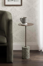 Kate and Laurel Joya Modern Round Drink Table with Carved Wood Base, 10 x 10 x 22, Bronze and Green, Transitional Wood and Metal Pedestal Table for Use as Indoor Plant Stand or Living Room Decor