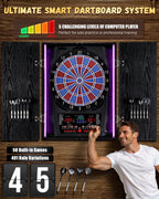 Electronic Dart Board, Electric Dartboard for Adults [12*Bronze Soft Tip Darts] 8-Color LED for 8 Players-Rustic Dart Board Cabinet for Home & Bar