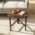 GOFLAME Triangular End Table, Modern Sofa Couch Side Table with Wood Faux Marble Top & Metal Legs, Small Coffee Tables for Small Spaces, Living Room, Nightstand for Bedroom (Rustic Brown & Black,1)