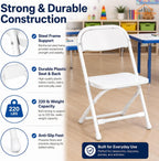 Timmy Kids Plastic Folding Chair, White Kids Chair with Steel Frame, Portable Foldable Child Chair for Classroom, Daycare, Parties & Events, 220 lb Capacity (White, Pack of 10)