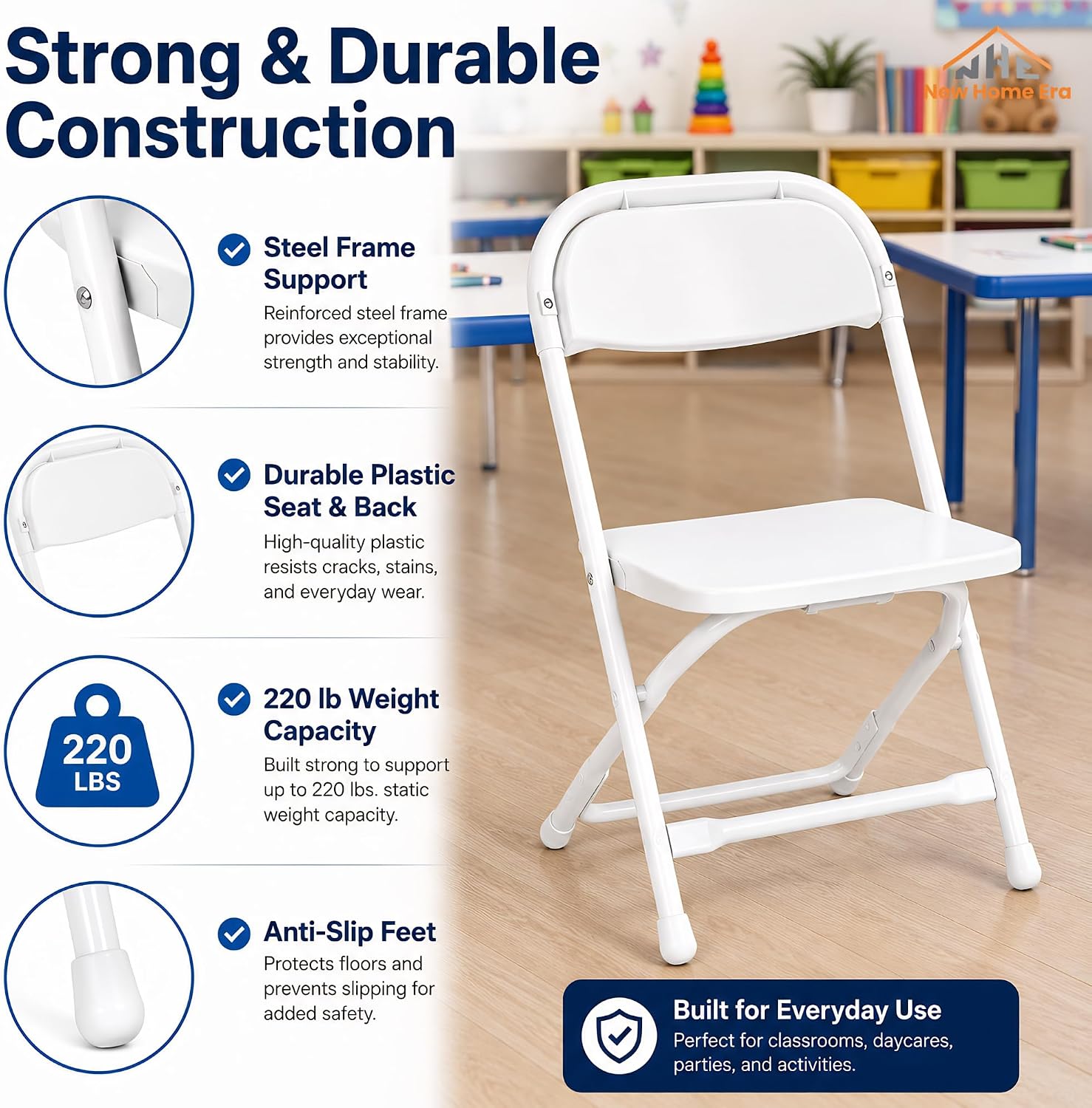 Timmy Kids Plastic Folding Chair, White Kids Chair with Steel Frame, Portable Foldable Child Chair for Classroom, Daycare, Parties & Events, 220 lb Capacity (White, Pack of 10)