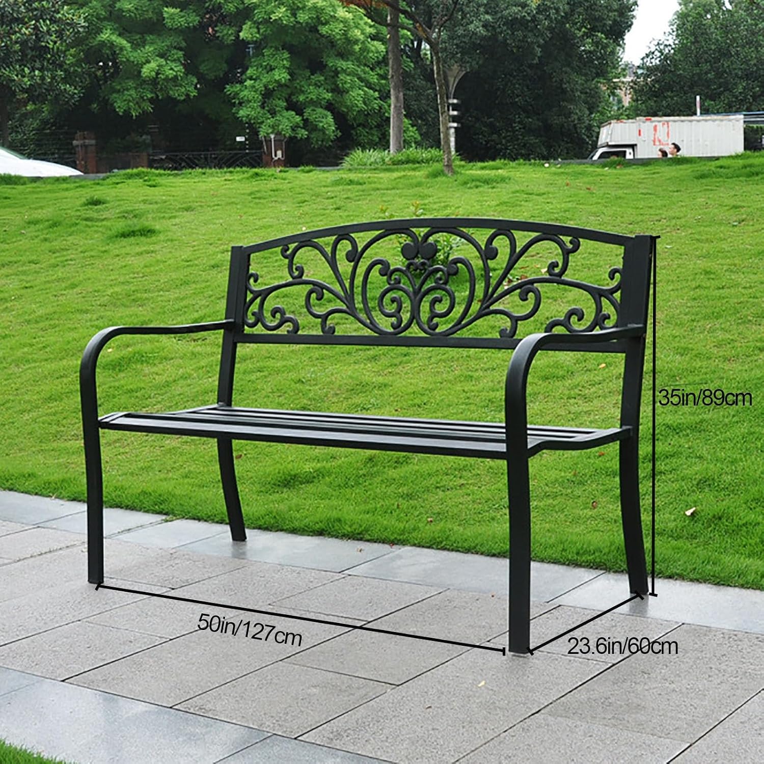 Bench, Garden Bench, Patio Bench for Outdoors Metal Porch Clearance Work Entryway Steel Frame Furniture for Yard(B1)