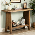 HOKYHOKY Wood Console Table for Entryway, 43.3" Farmhouse Entryway Table with Storage Shelf, Solid Wood Tabletop Rustic Narrow Skinny Sofa Table for Living Room, Hallway, Entryway, Foyer, Brown