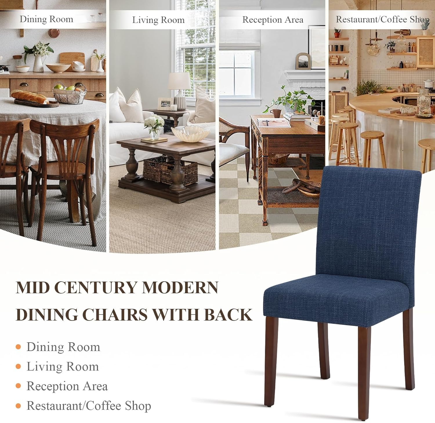 Upholstered Parsons Dining Chairs Set of 4, Modern Dining Room Chairs with Back, Fabric Kitchen Side Chairs with Wood Legs for Dinner Farmhouse Restaurant, Blue