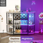 Unikito 4-Tier Metal Coffee Bar Cabinet with Outlet and LED Light, Freestanding Floor Table for Liquor Glass Holder Wine Rack Storage, Bakers Kitchen Dining Room, White Oak