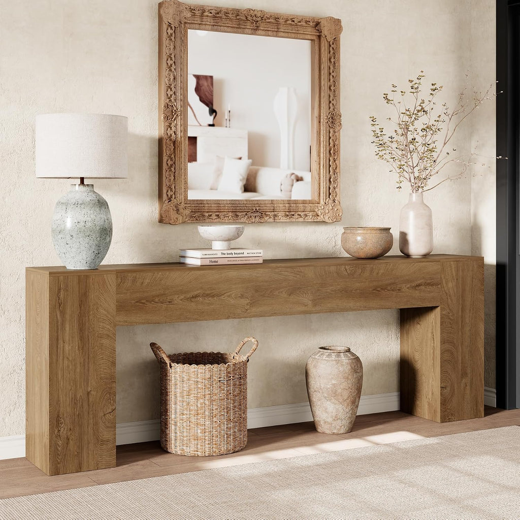 Epecoya Extra Long Console Tables for Entryway, 94.5 Inch Wooden Couch Table Behind Sofa Modern, Large Farmhouse Hallway Table for Living Room, Entrance, Entry Way, Natural Oak Brown